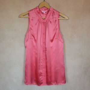 Lilly Pulitzer Pink Silk Sleeveless Button Down Blouse Ruffled Collar size 8